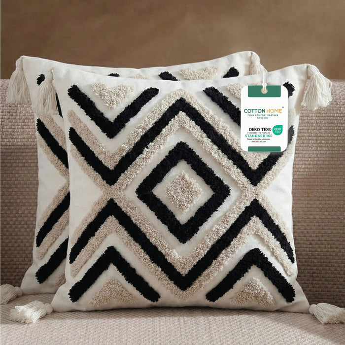 Boho Handcrafted Throw Pillow 45x45cm Filled Cushion with Maze Design Pack of 2