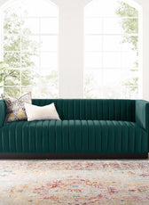 Chanel 3 Seater Navy Blue Velvet Tufted Sofa - Cotton Home