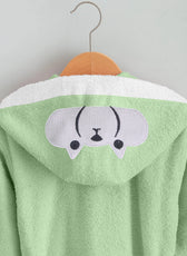 Polar Bear Embroidered Kids Bathrobe with Hood and Tie Up Belt - Mint - Cotton Home