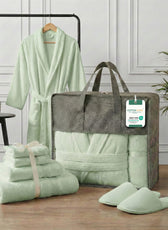 Luxury 7PC Egyptian Cotton Bath Bundle Set Mint Green – Bathrobe, Towels, Slippers