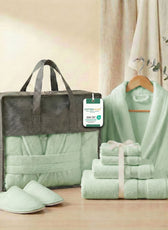 Luxury 7PC Egyptian Cotton Bath Bundle Set Mint Green – Bathrobe, Towels, Slippers