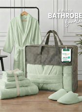 Luxury 7PC Egyptian Cotton Bath Bundle Set Mint Green – Bathrobe, Towels, Slippers