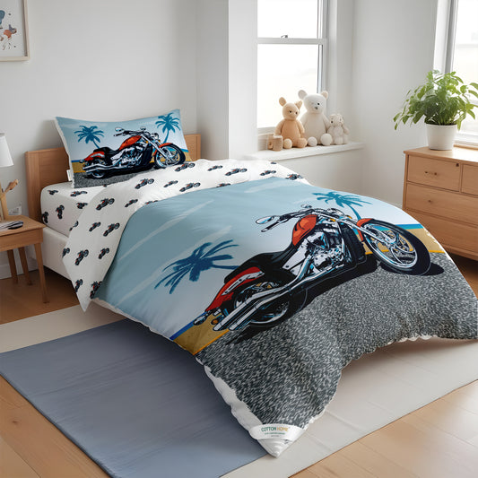Kids Duvet Cover Set 3 Pcs -  Motorcycle  Print | 135x220cm | Microfiber | Cotton Home - Cotton Home
