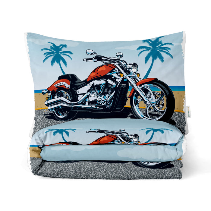 Kids Duvet Cover Set 3 Pcs -  Motorcycle  Print | 135x220cm | Microfiber | Cotton Home - Cotton Home