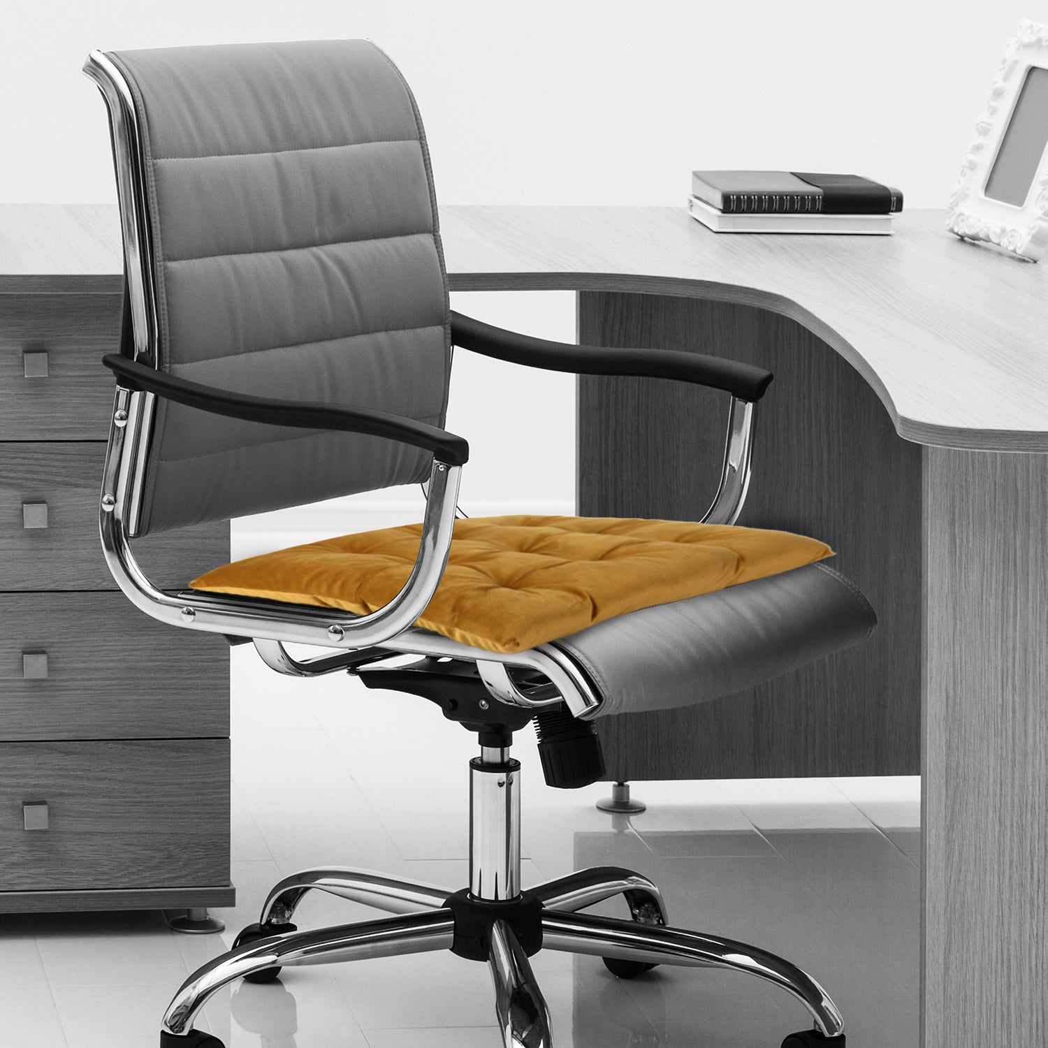 Velvet Slip Free Tufted  Chair Cushion Mustard 40x40cm - Cotton Home