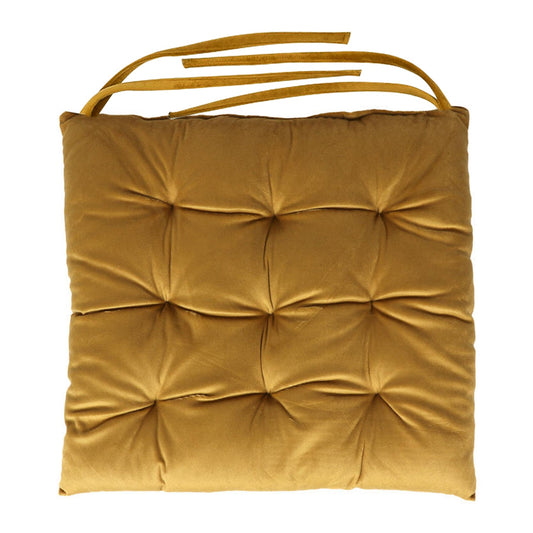 Velvet Slip Free Tufted  Chair Cushion Mustard 40x40cm - Pack of 2 - Cotton Home