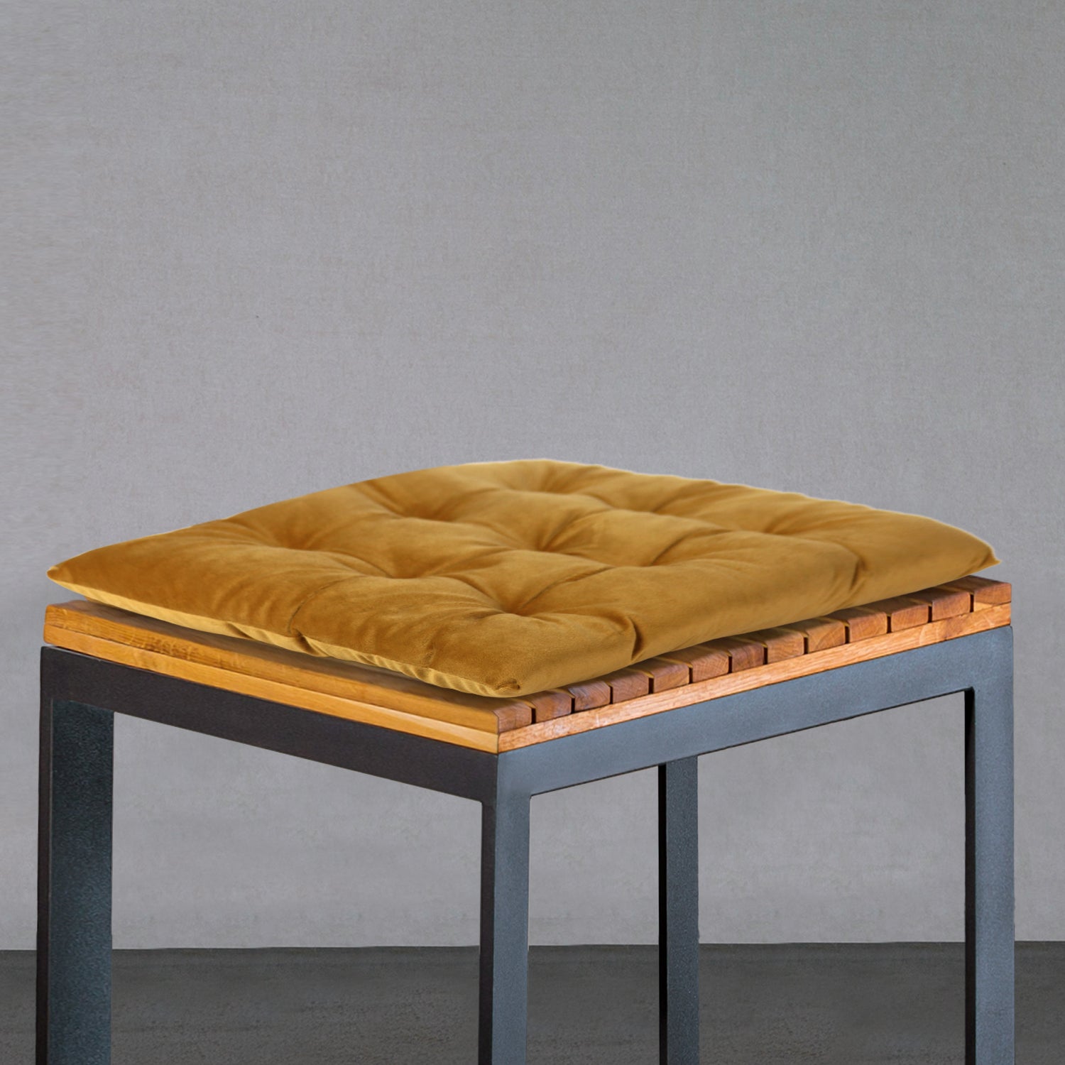 Velvet Slip Free Tufted  Chair Cushion Mustard 40x40cm - Cotton Home