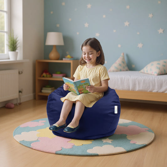 Kids Bean Bag Chair Premium PU Leather 50x80x80cm - Navy Blue