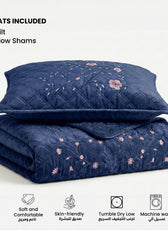 Velvet Quilt Set 3-Piece Diamond Quilted Bedspread Set 220×240cm with two pillow case Navy Blue