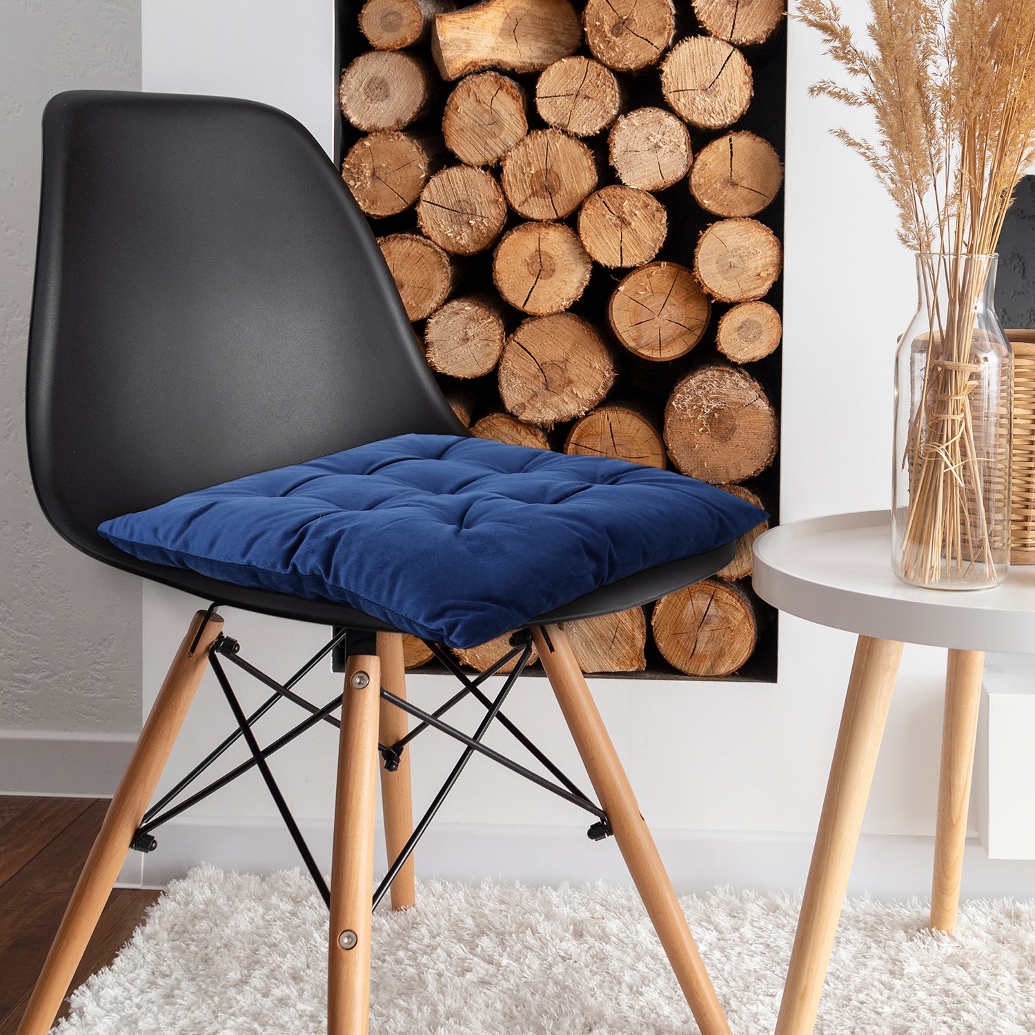 Velvet Slip Free Tufted  Chair Cushion Navy Blue 40x40cm - Cotton Home
