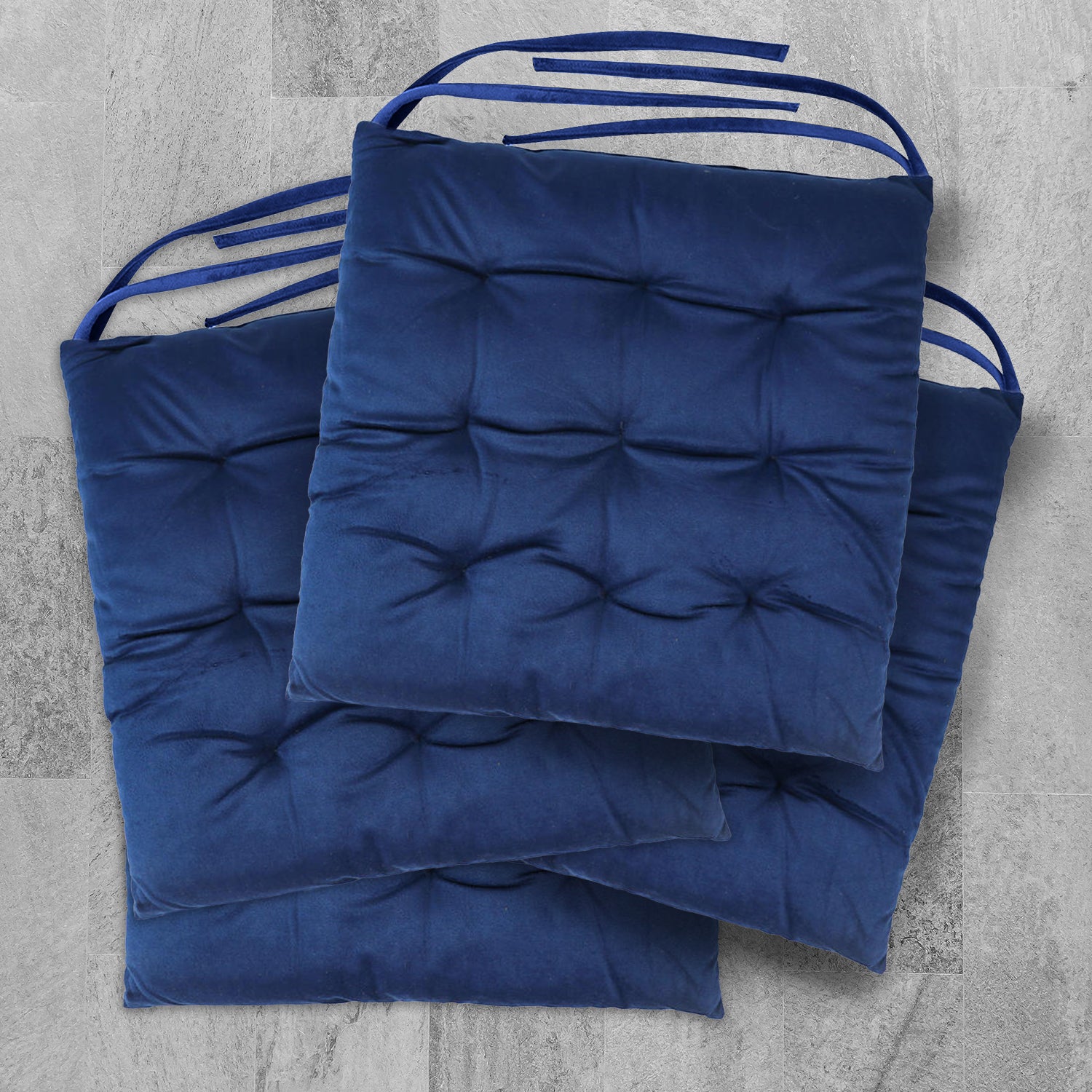 Velvet Slip Free Tufted  Chair Cushion Navy Blue 40x40cm - Pack of 4 - Cotton Home