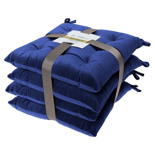 Velvet Slip Free Tufted  Chair Cushion Navy Blue 40x40cm - Pack of 4 - Cotton Home