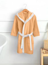 Premium Unisex Peach Bathrobe for Kids Ages 4-14 years with Hood and Tie Up Belt High quality Absorbent - Cotton Home