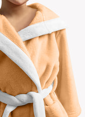 Premium Unisex Peach Bathrobe for Kids Ages 4-14 years with Hood and Tie Up Belt High quality Absorbent - Cotton Home