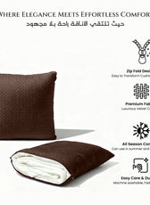 Brown cushion with zip fold design, premium fabric