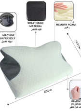Ergo Memory Foam Pillow with Breathable, Washable Cover 60x40x10cm