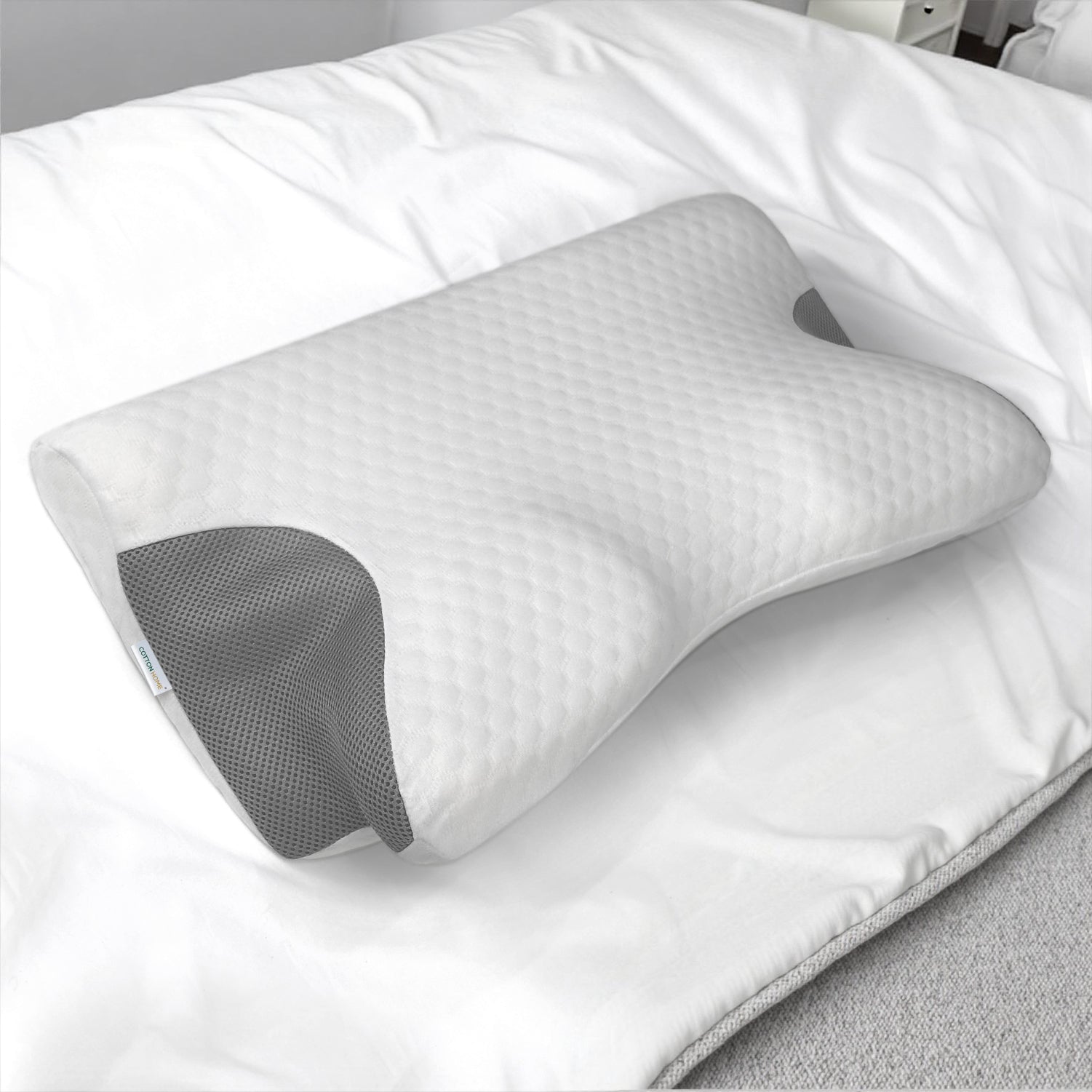Ergo Memory Foam Pillow with Breathable, Washable Cover 60x40x10cm