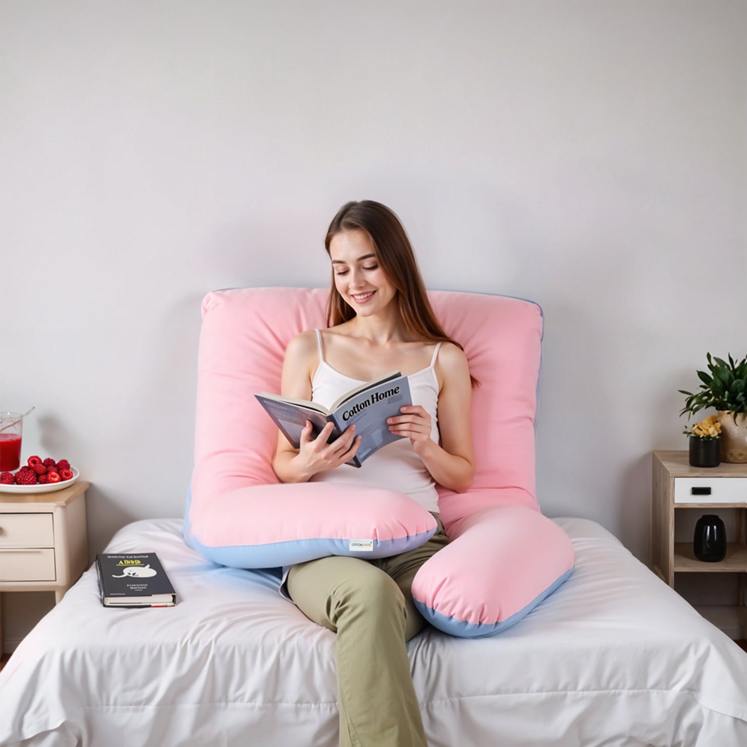 Four Seasons Dual Pregnancy Pillow U Shaped Full Body Maternity Pillow 80x130cm Pink and Blue - Cotton Home