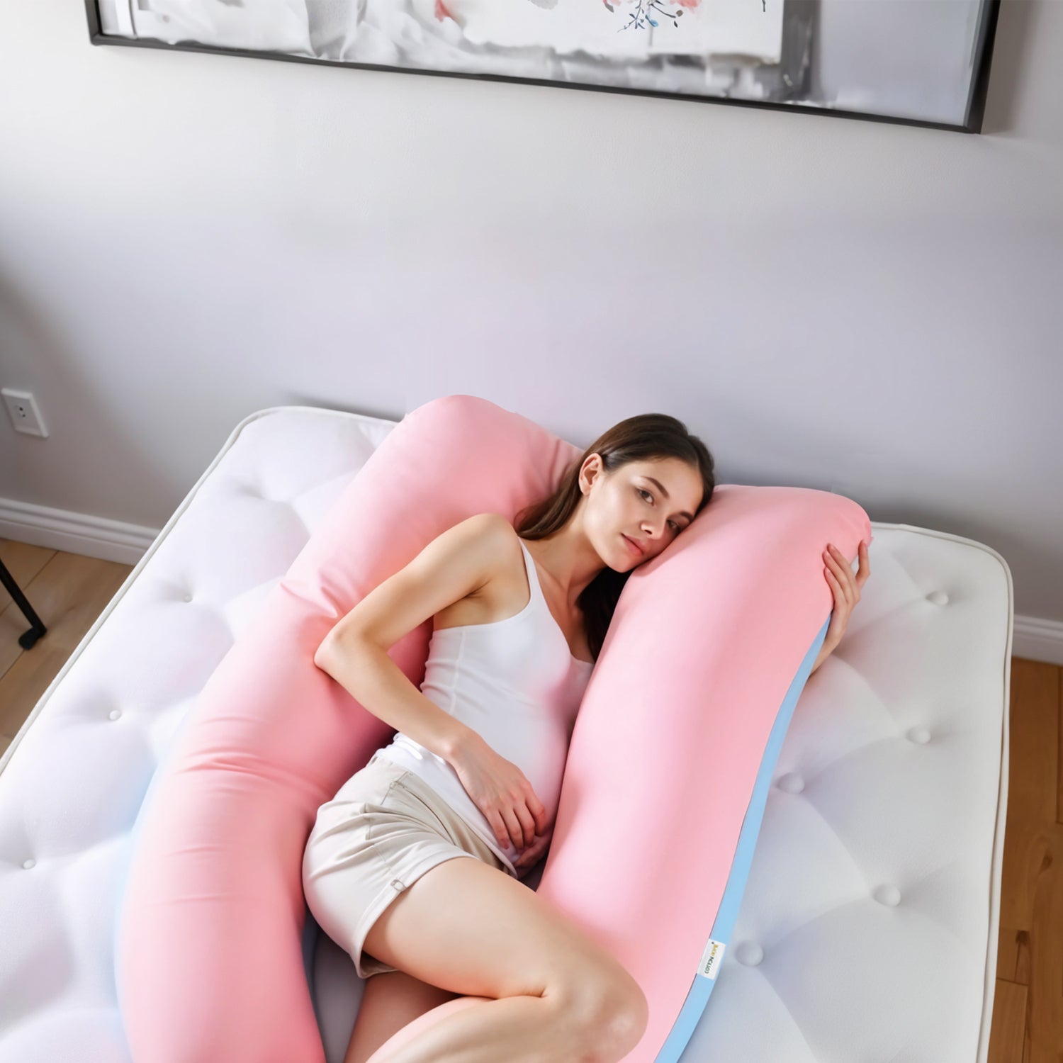 Four Seasons Dual Pregnancy Pillow U Shaped Full Body Maternity Pillow 80x130cm Pink and Blue - Cotton Home