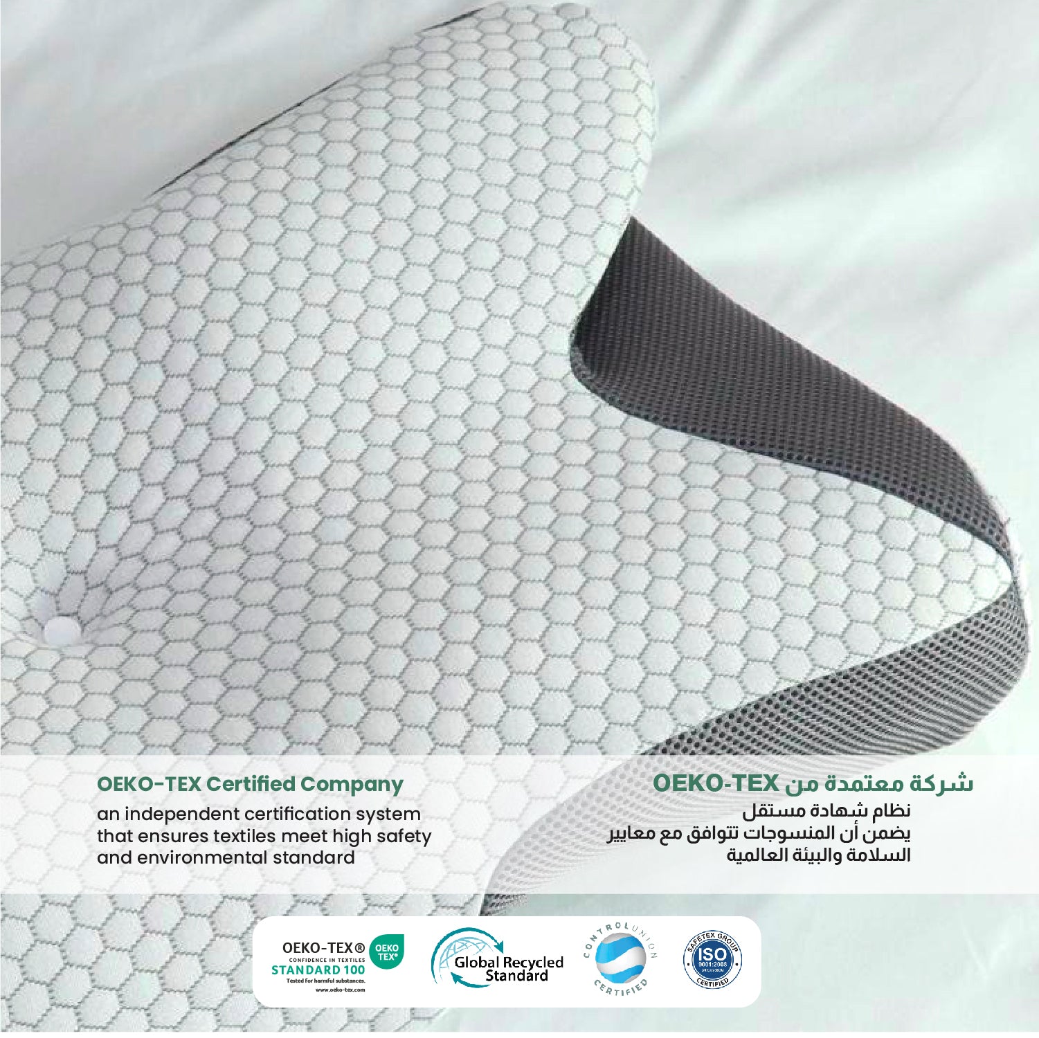 Ergo Memory Foam Pillow with Breathable, Washable Cover  64x40x12cm
