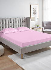 Stripe Fitted Sheet Set King 180x200+30cm with Pillowcases Pink