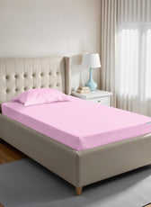 Stripe Fitted Sheet Set Single 90x200+20cm with Pillowcase Pink