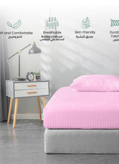 Stripe Fitted Sheet Set Single 90x200+20cm with Pillowcase Pink