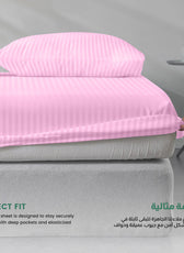 Stripe Fitted Sheet Set Single 90x200+20cm with Pillowcase Pink