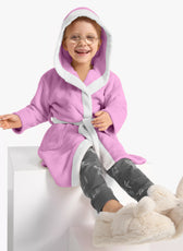 Kitty Embroidered Kids Bathrobe with Hood and Tie Up Belt - Pink - Cotton Home