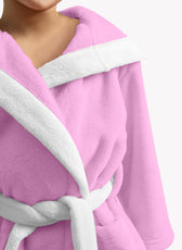 Kitty Embroidered Kids Bathrobe with Hood and Tie Up Belt - Pink - Cotton Home