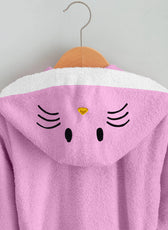 Kitty Embroidered Kids Bathrobe with Hood and Tie Up Belt - Pink - Cotton Home