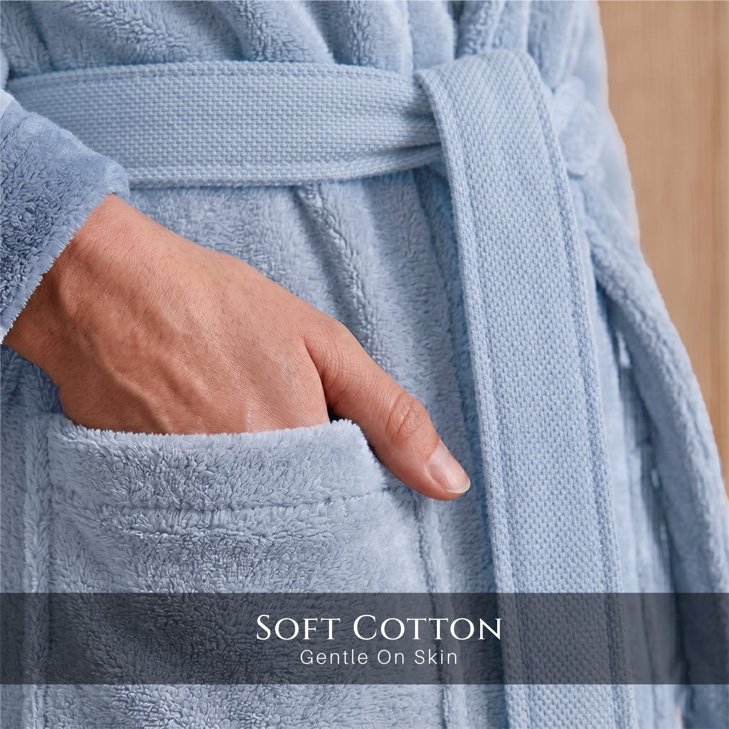 Plush Cotton Adult Bathrobe 100% Cotton Thick & Absorbent - Sky Blue