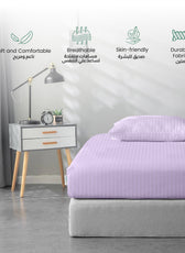 Stripe Fitted Sheet Set Super King 200x200+30cm with Pillowcases Light Purple