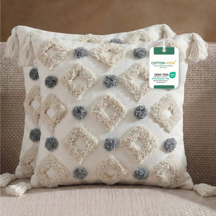 Boho Handcrafted Throw Pillow 45x45cm Filled Cushion with Rigs Design Pack of 2