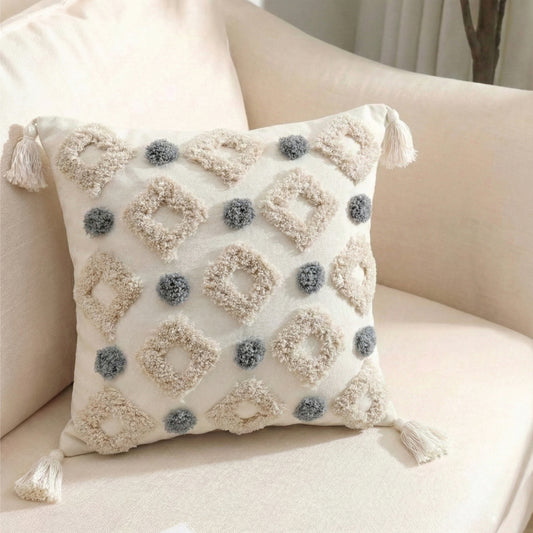 Boho Handcrafted Throw Pillow 45x45cm Filled Cushion with Rigs Design