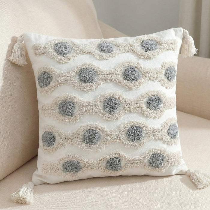 Boho Handcrafted Throw Pillow 45x45cm Filled Cushion with Ripple Design Pack of 2