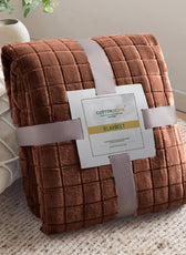 Elegant Square Design Blanket Single Size 150x220 Brown - Cotton Home