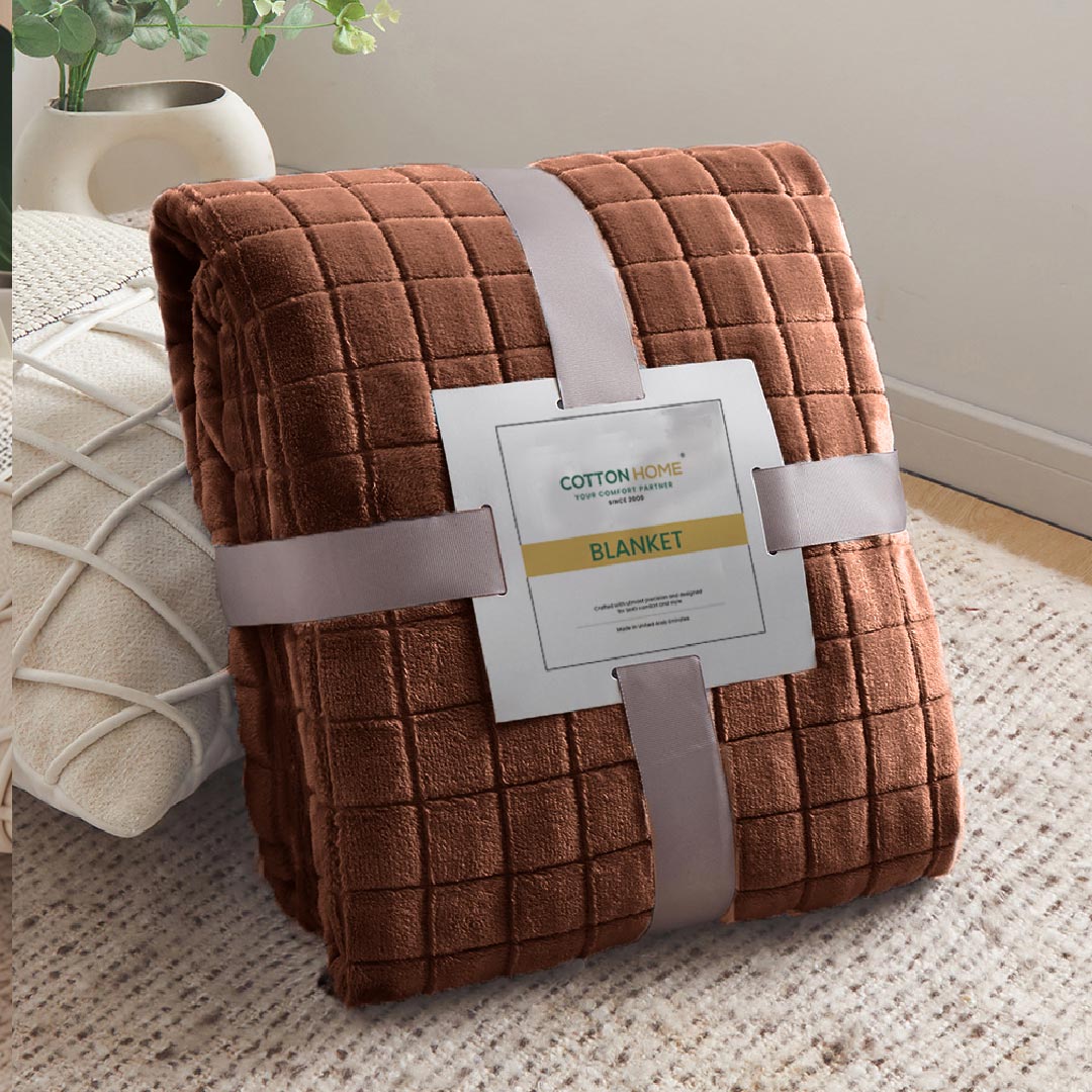 Elegant Square Design Blanket Single Size 150x220 Brown - Cotton Home