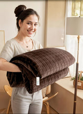 Elegant Square Design Blanket Single Size 150x220 Brown - Cotton Home
