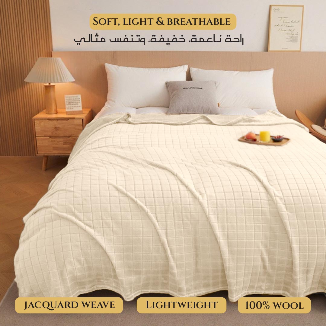 Elegant Square Design Blanket Single Size 150x220 Cream - Cotton Home