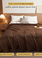 Elegant Square Design Blanket Single Size 150x220 Brown - Cotton Home