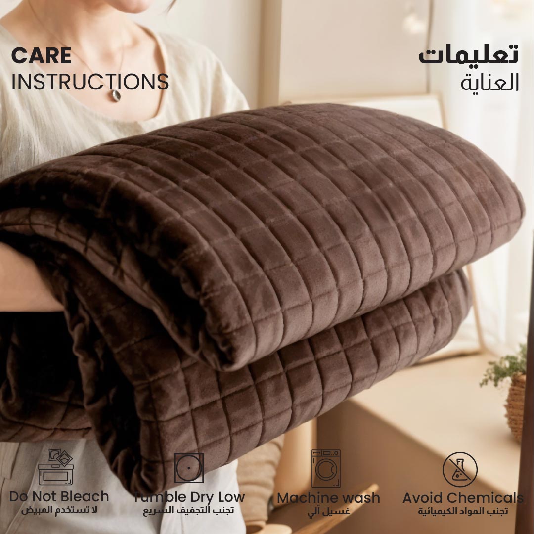 Elegant Square Design Blanket Single Size 150x220 Brown - Cotton Home