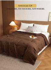 Elegant Square Design Blanket Single Size 150x220 Brown - Cotton Home