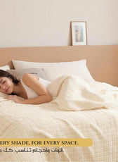 Elegant Square Design Blanket Single Size 150x220 Cream - Cotton Home