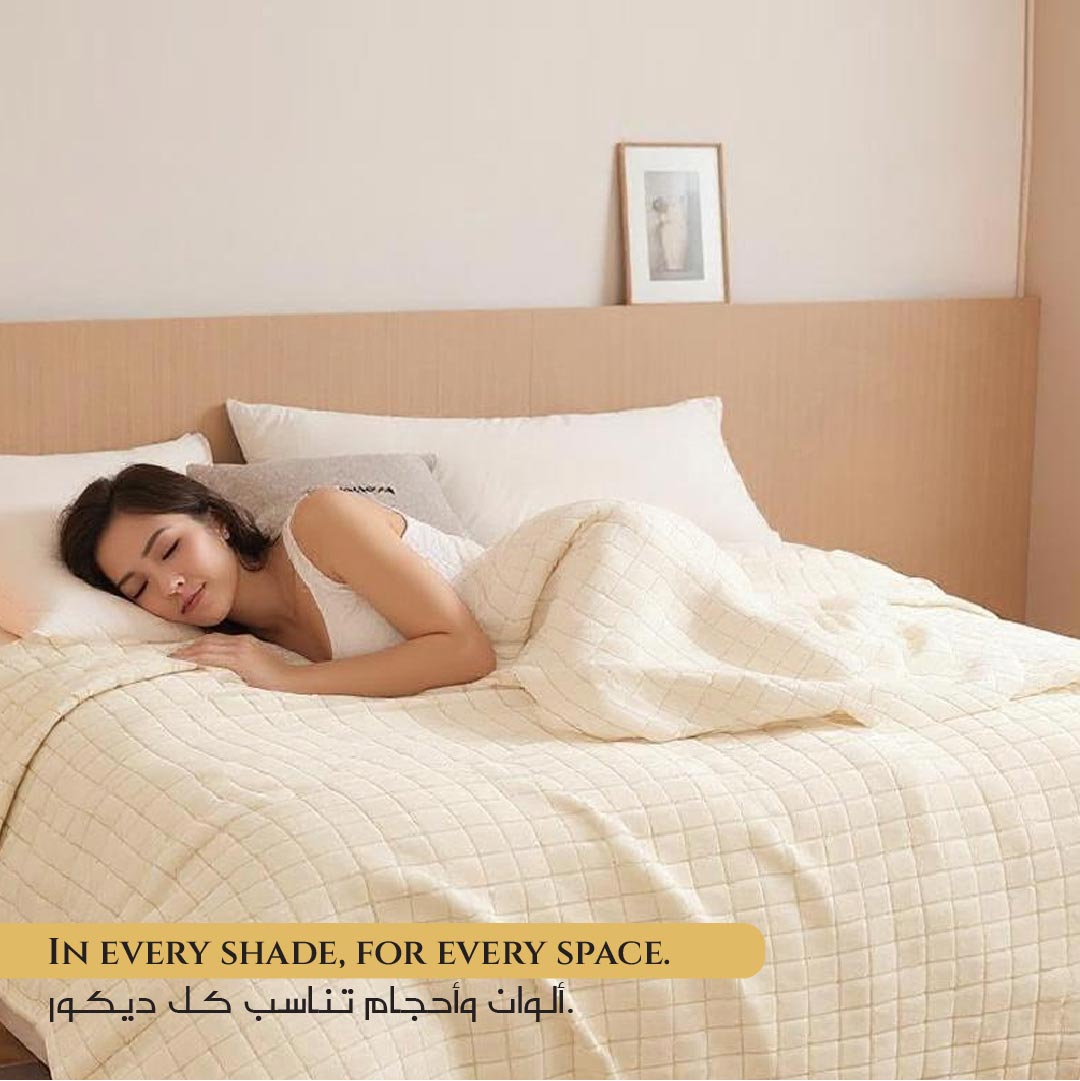 Elegant Square Design Blanket Single Size 150x220 Cream - Cotton Home