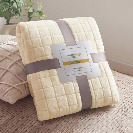 Elegant Square Design Blanket Single Size 150x220 Brown - Cotton Home