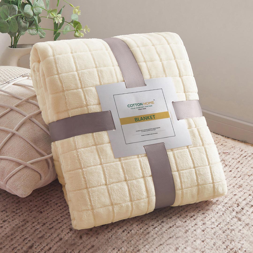 Elegant Square Design Blanket Single Size 150x220 Sky Blue - Cotton Home