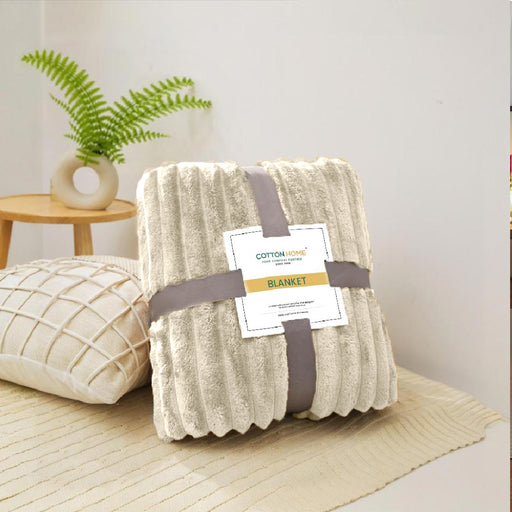 Plush Stripe Blanket Queen Size 220x240 Grey - Cotton Home