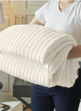 Plush Stripe Blanket Queen Size 220x240 Ivory - Cotton Home