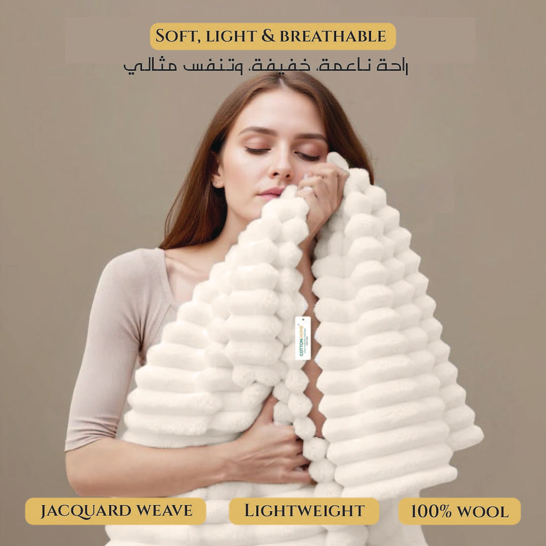 Plush Stripe Blanket Queen Size 220x240 Ivory - Cotton Home